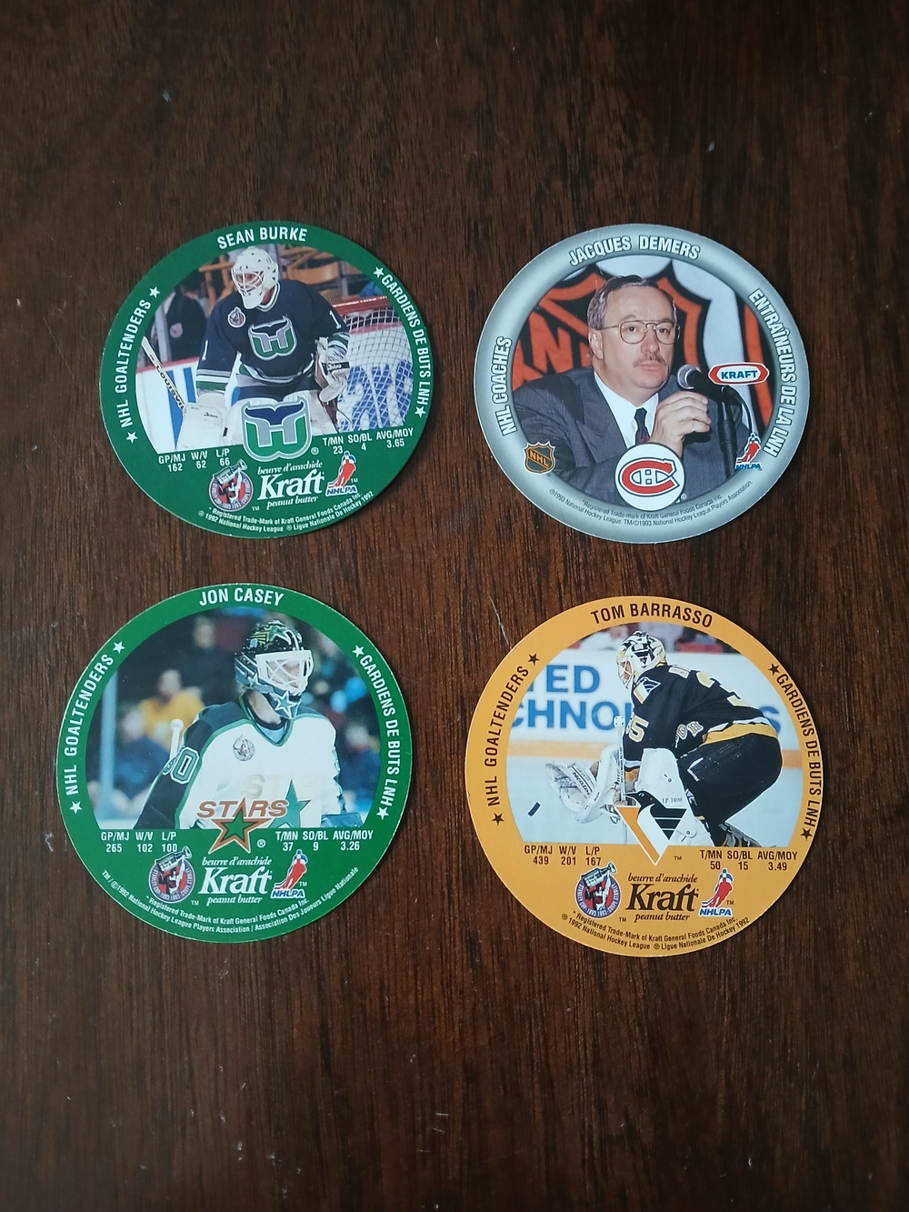 1992/93 NHL Goaltenders, Coach Kraft Collectible Round Cards